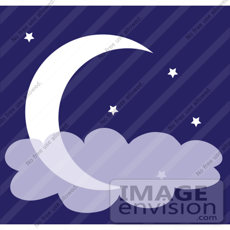 Clip Art Graphic Of A Night Sky With Clouds Stars And A Crescent Moon