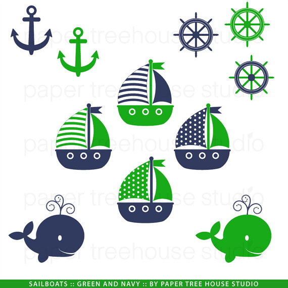 Clip Art Set Sailboats Anchors And Whales By Papertreehousestudio
