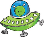 Cute Green Alien Flying A Ufo Clipart Illustration   Stephanie Ingram