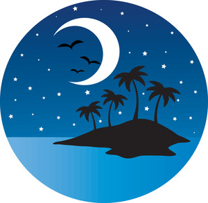 Image   Clipart Illustration Of A Silhouetted Tropical Island At Night