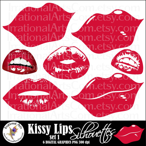 Kissy Lips Set 1   Digital Clipart Graphics With 6 Lip Silhouettes