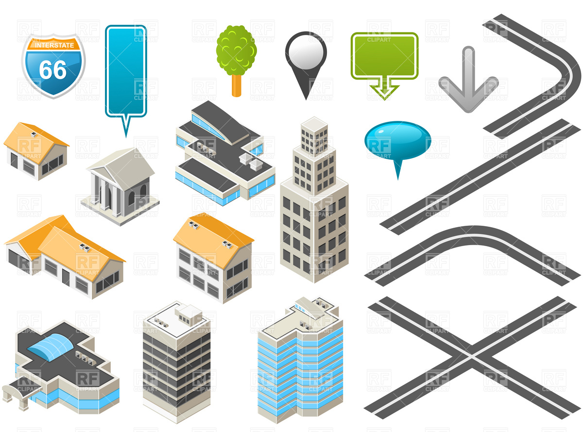 Map Toolkit With Isometric Buildings And Roads Download Royalty Free