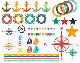 Nautical Cliparts Summer Digital Clip Art Marine Anchor Boats And