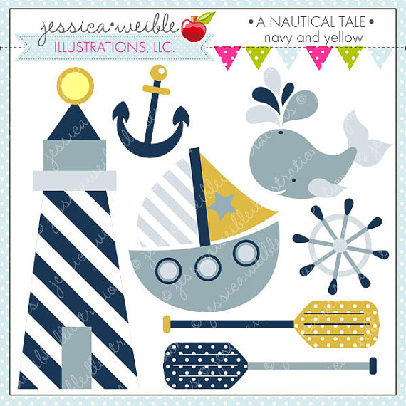 Nautical Tale   Navy And Yellow   Cute Digital Clipart For