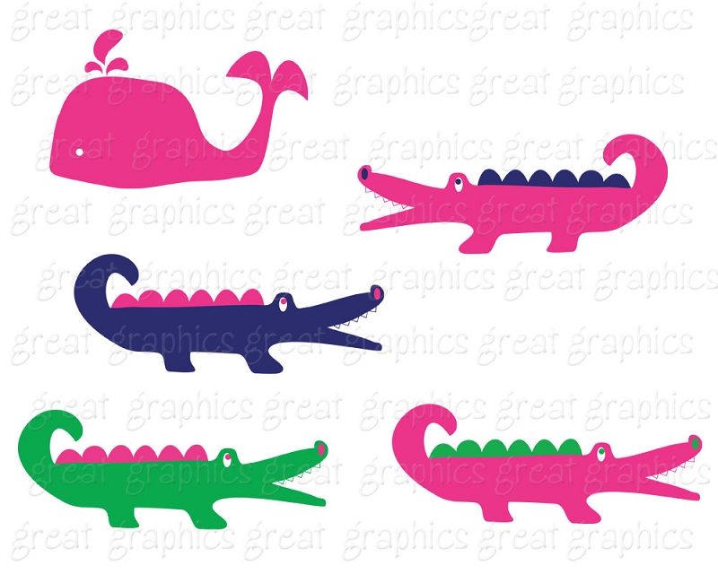 Preppy Printable Paper And Clip Art Set In Hot Pink Navy And Green