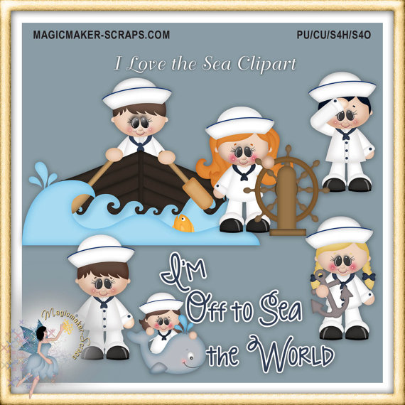 Sailor Clipart Marine Navy Seaman Whale Digital Scrapbook Elements
