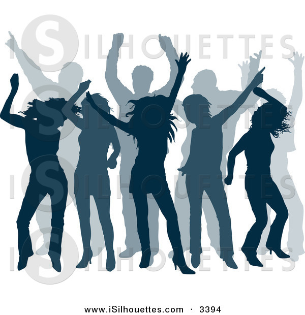 Silhouette Clipart Of A Group Of Dancers At A Night Club Silhouetted    