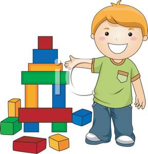 Smiling Boy Showing Off His Building Block Tower Clip Art Image