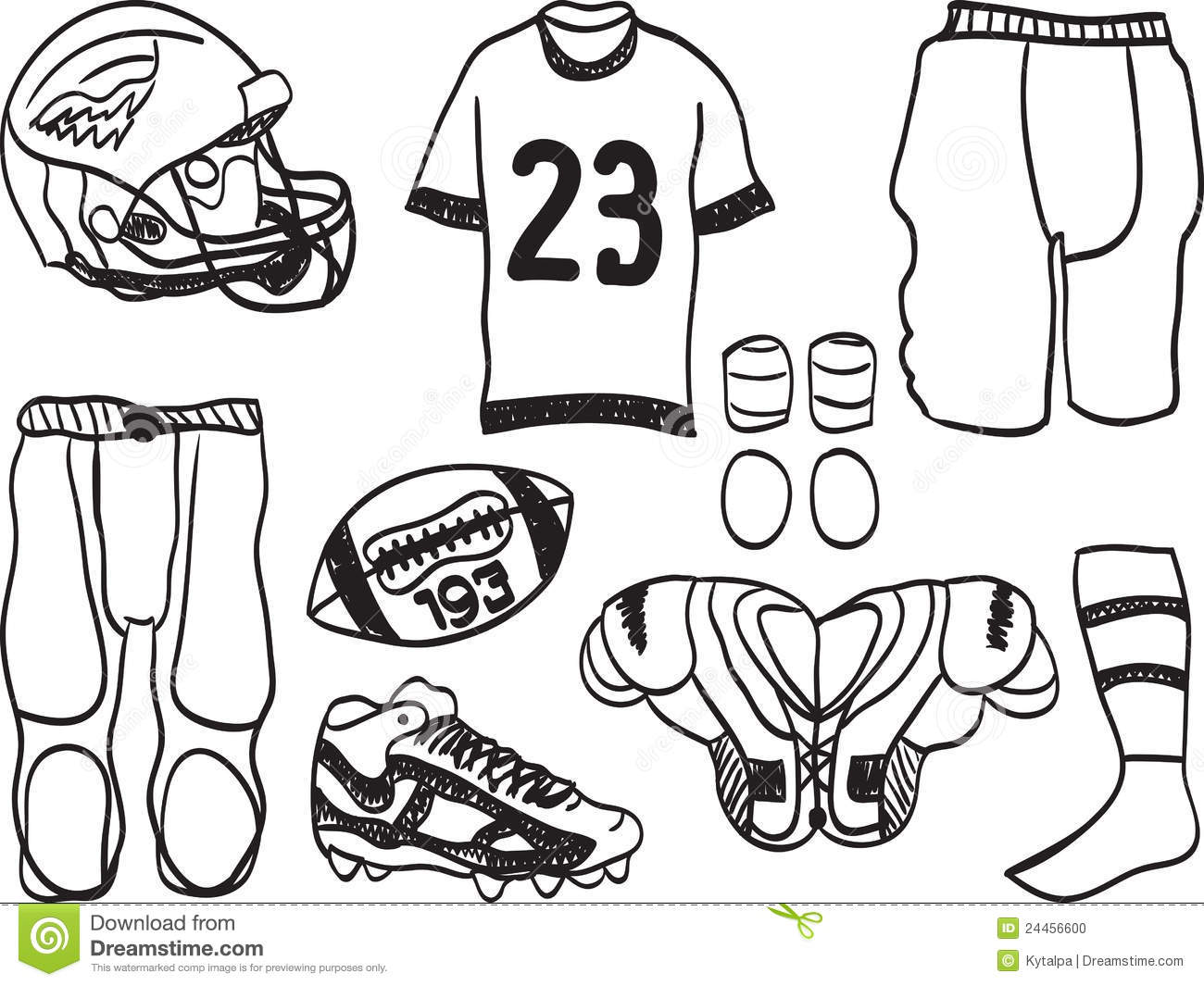 American Football Equipment   Hand Drawn Illustration Of Sport
