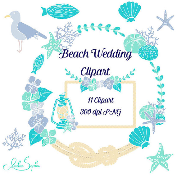 Beach Wedding Clipart Nautical Wedding Invitation Clip Art Sea Coastal    