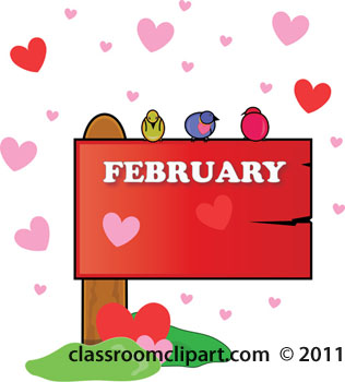 Calendar   February Month Sign With Hearts   Classroom Clipart