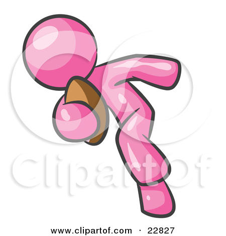 Clipart Illustration Of A Pink Man Running With A Football In Hand