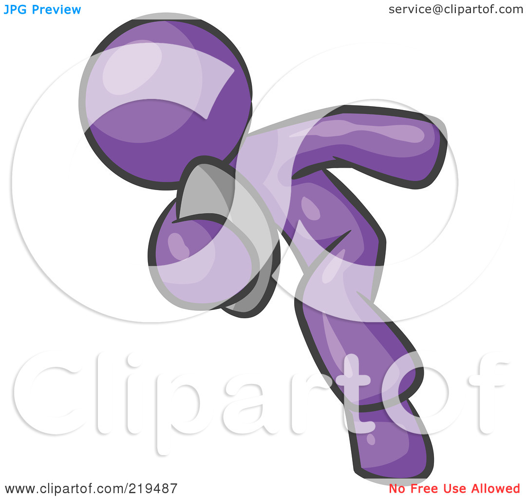 Clipart Illustration Of A Purple Man Running With A Football In Hand