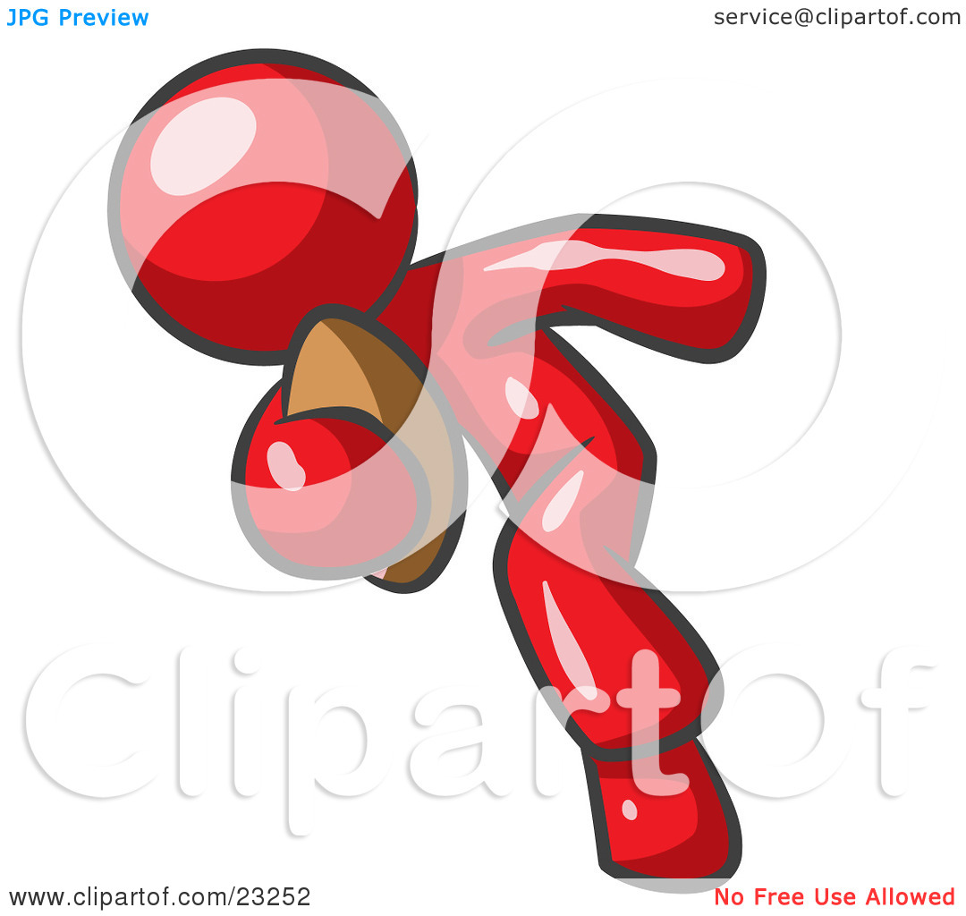 Clipart Illustration Of A Red Man Running With A Football In Hand