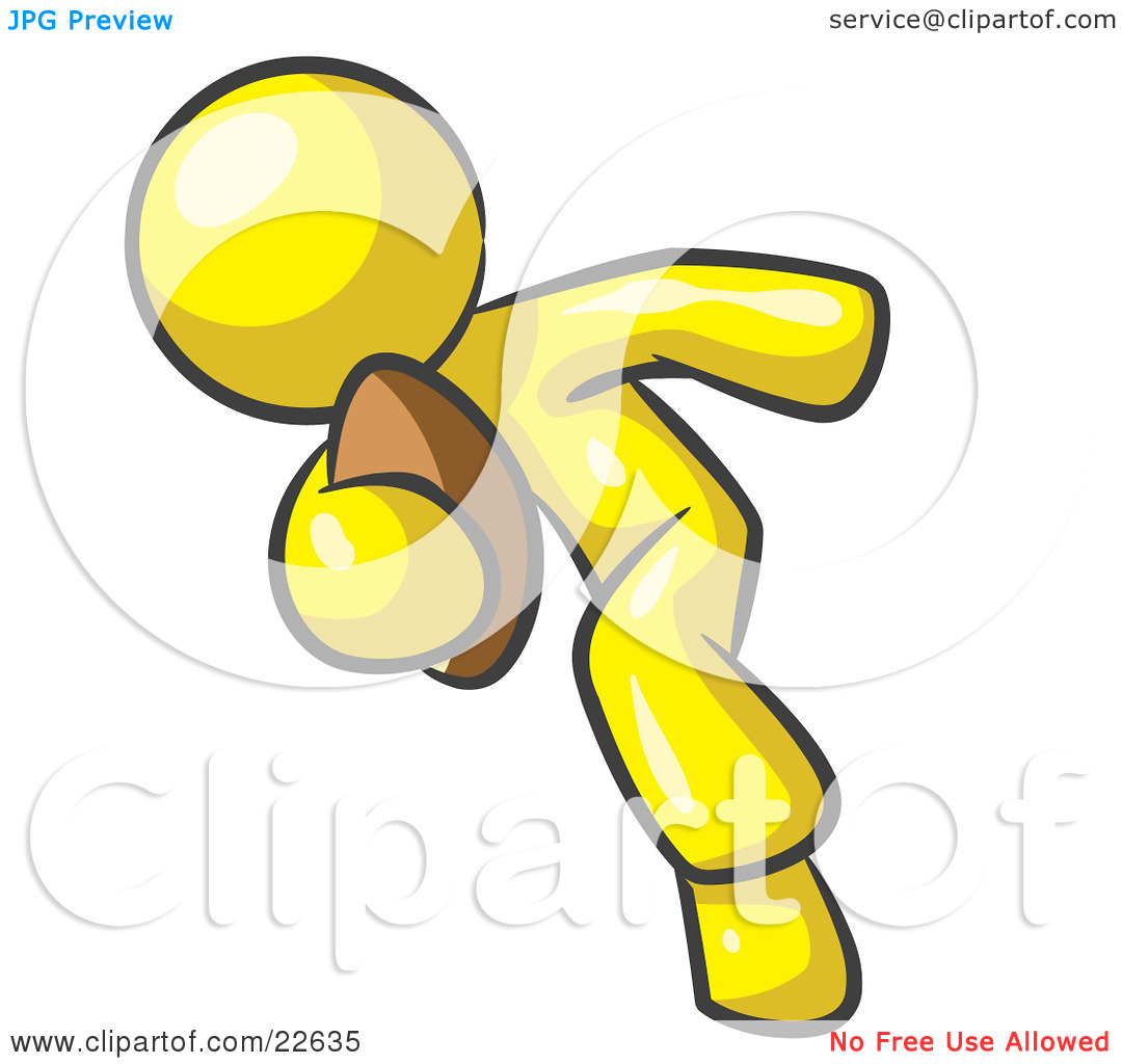 Clipart Illustration Of A Yellow Man Running With A Football In Hand