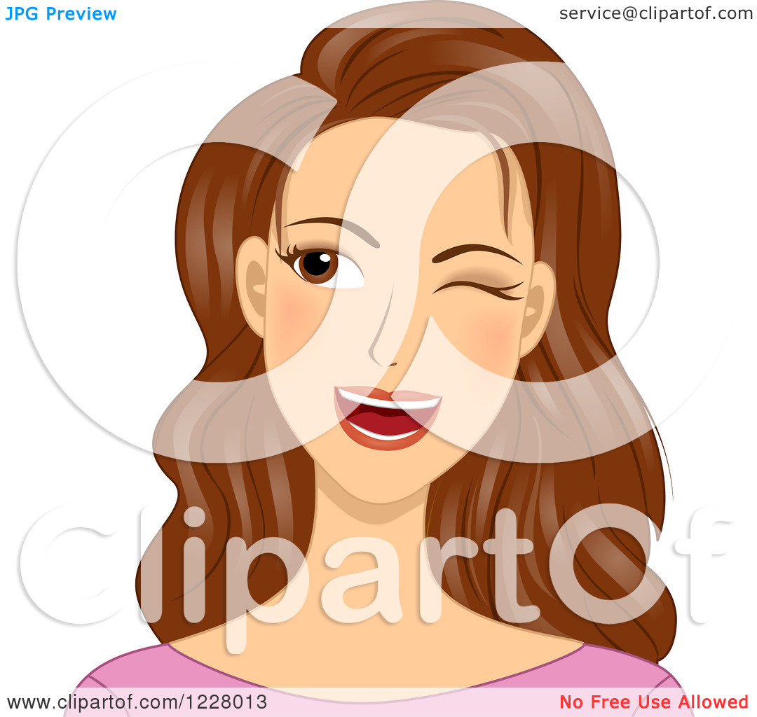 Clipart Of A Happy Brunette Woman Winking   Royalty Free Vector    
