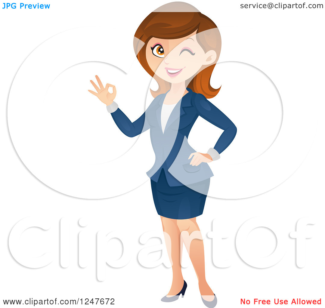 Clipart Of A Professional Brunette Caucasian Business Woman Winking    