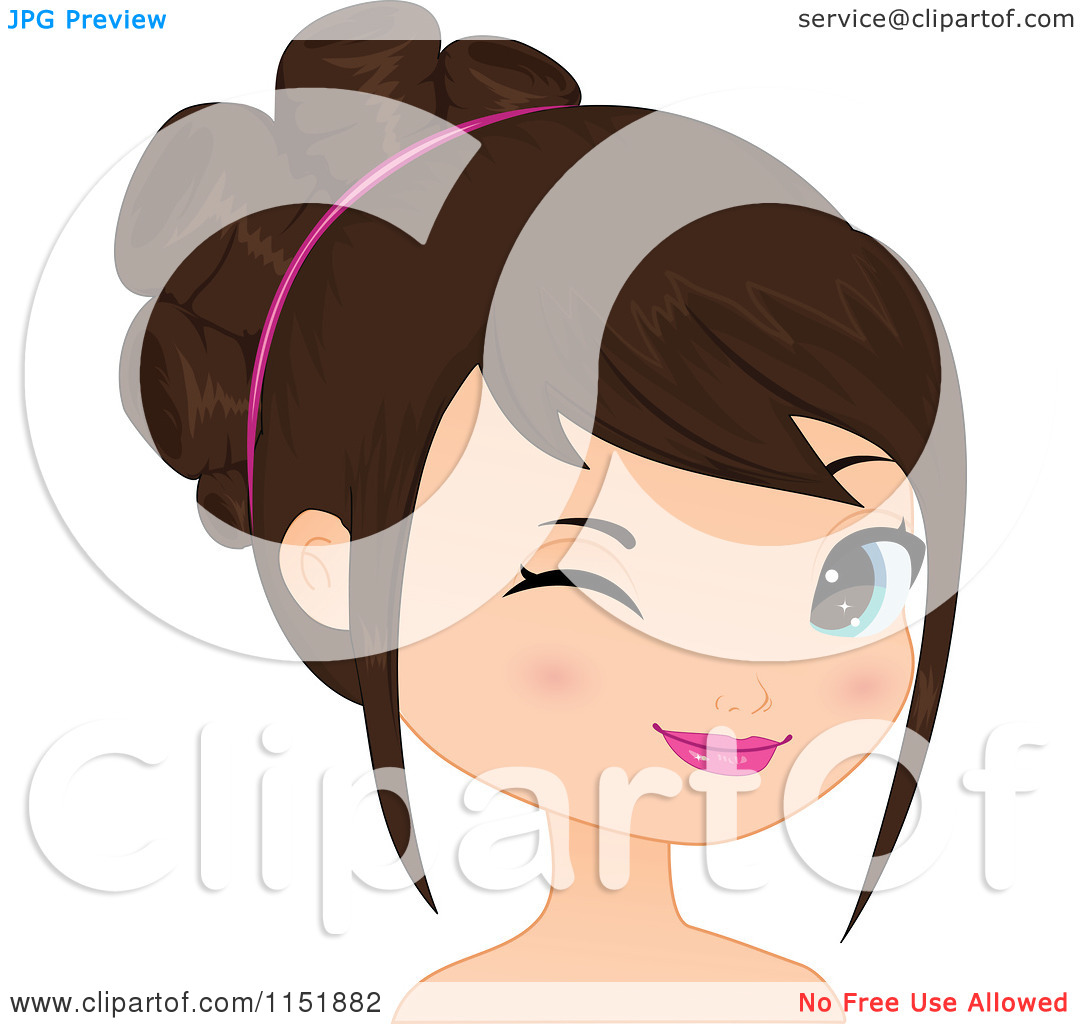 Clipart Of A Young Brunette Woman Winking   Royalty Free Vector    