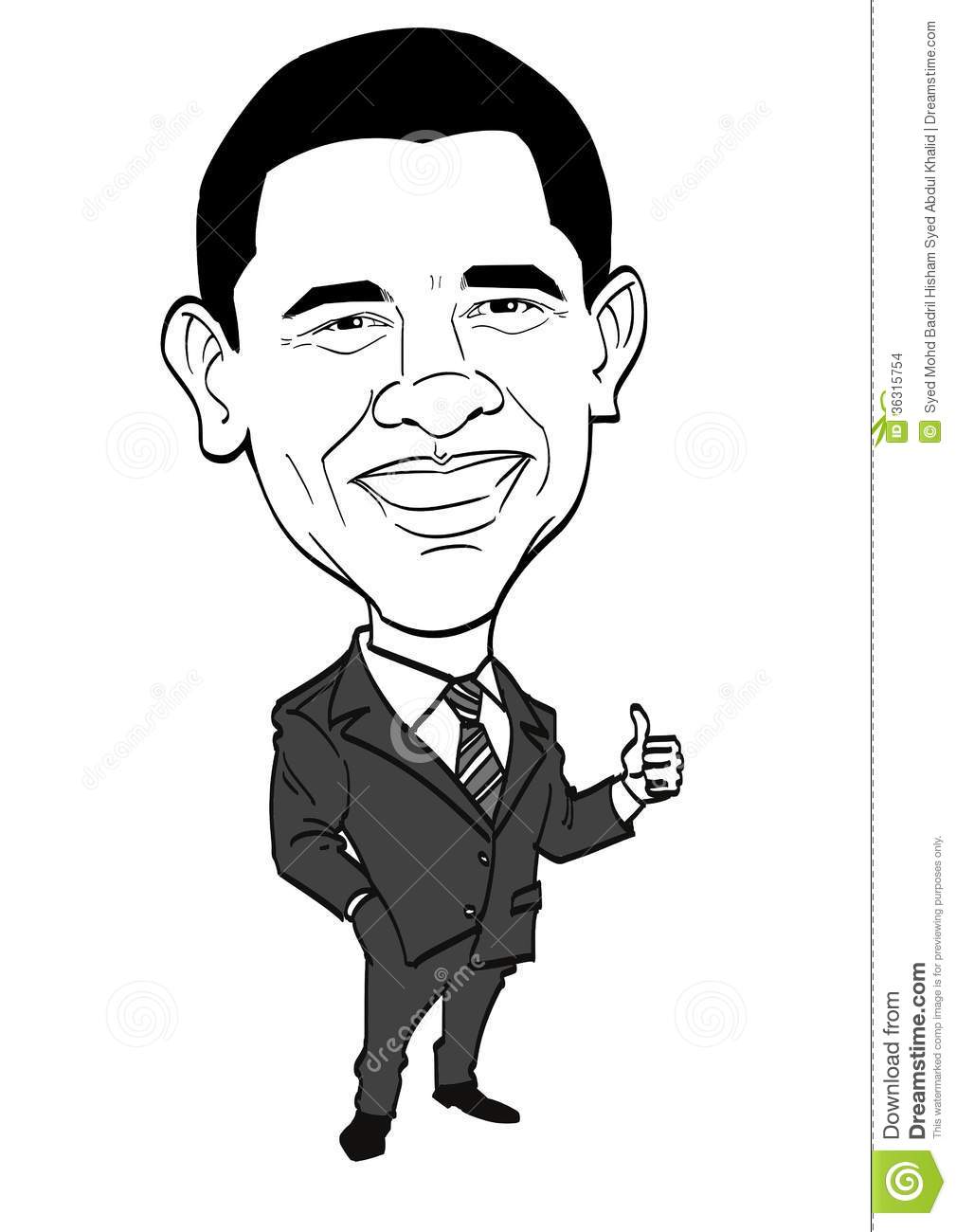     Drawn Caricature Of President United State Of America Barack Obama