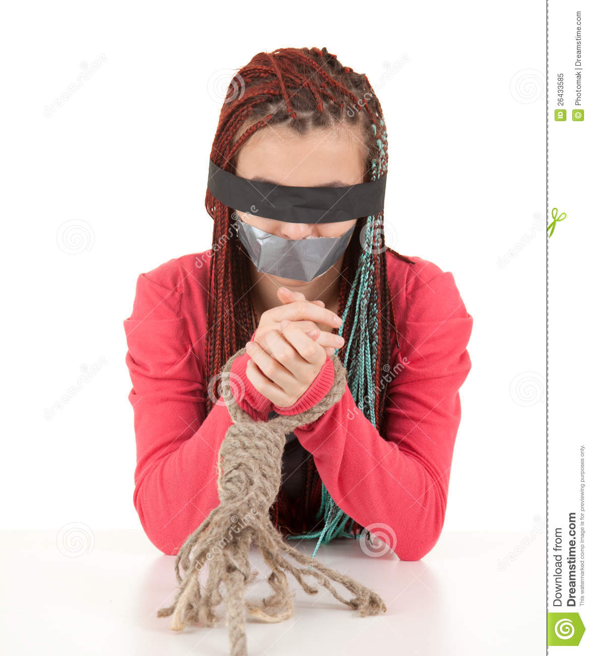 Frightened Kidnapped Young Woman Hostage Royalty Free Stock Photo    