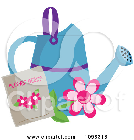 Illustration Of A Watering Can Over A Seedling Plant By Pams Clipart