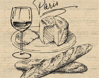 Paris French Food Wine Cheese Trave Ling Graphics Digital Image    