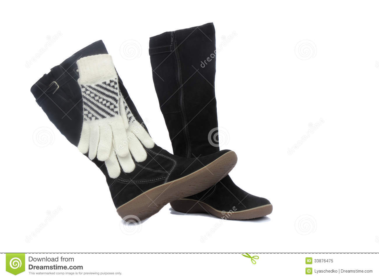 And White With Black Ornament Gloves  Presented On A White Background