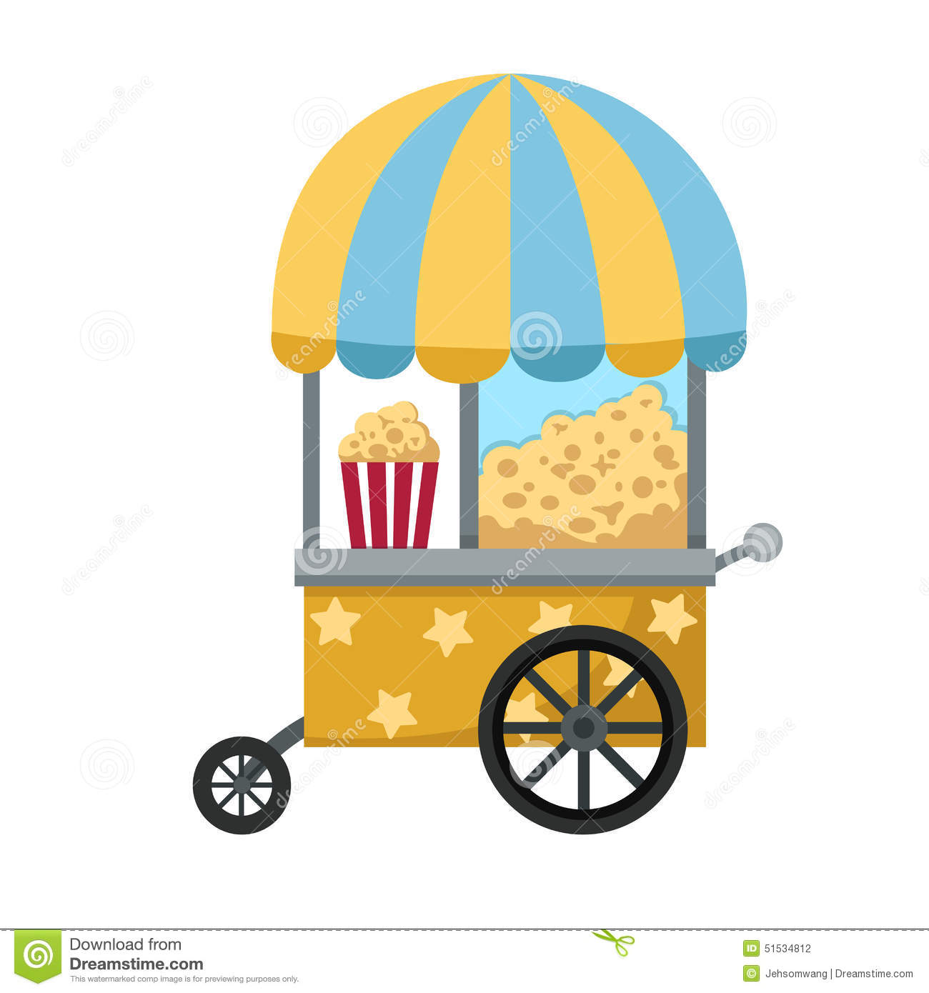 Cart Stall And Popcorn Vector Illustration On White Background