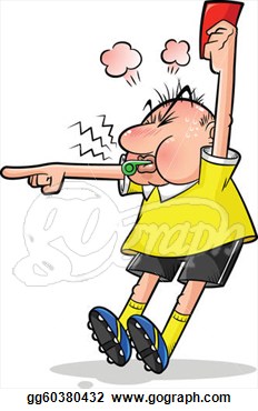 Cartoon Soccer Referee Pointing And Holding A Red Card  Stock Clipart