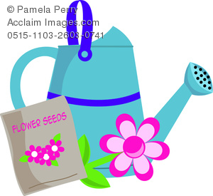 Clip Art Image Of A Watering Can With A Packet Of Flower Seeds