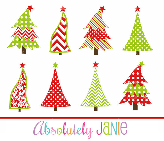     Damask Christmas Holiday Trees Clipart   Whimsical Digital Clip Art