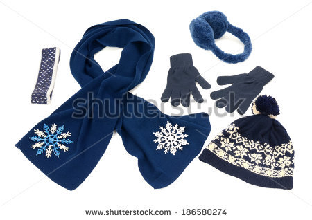 Dark Blue Winter Accessories Isolated  Wool Scarf A Pair Of Gloves    
