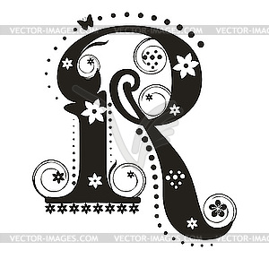 Decorative Letter R With Flowers   Vector Clip Art