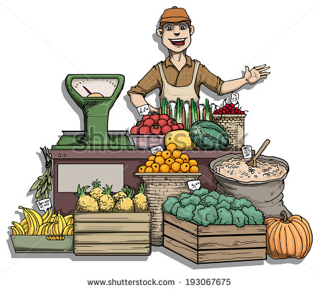 Fruit And Vegetable Stall Vector Illustration   Stock Vector