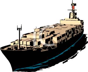 Large Commercial Container Vessel   Royalty Free Clipart Picture
