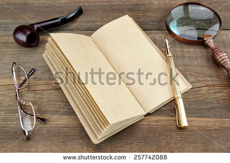 Open Vintage Notebook With Blank Pages Gold Fountain Pen Glasses