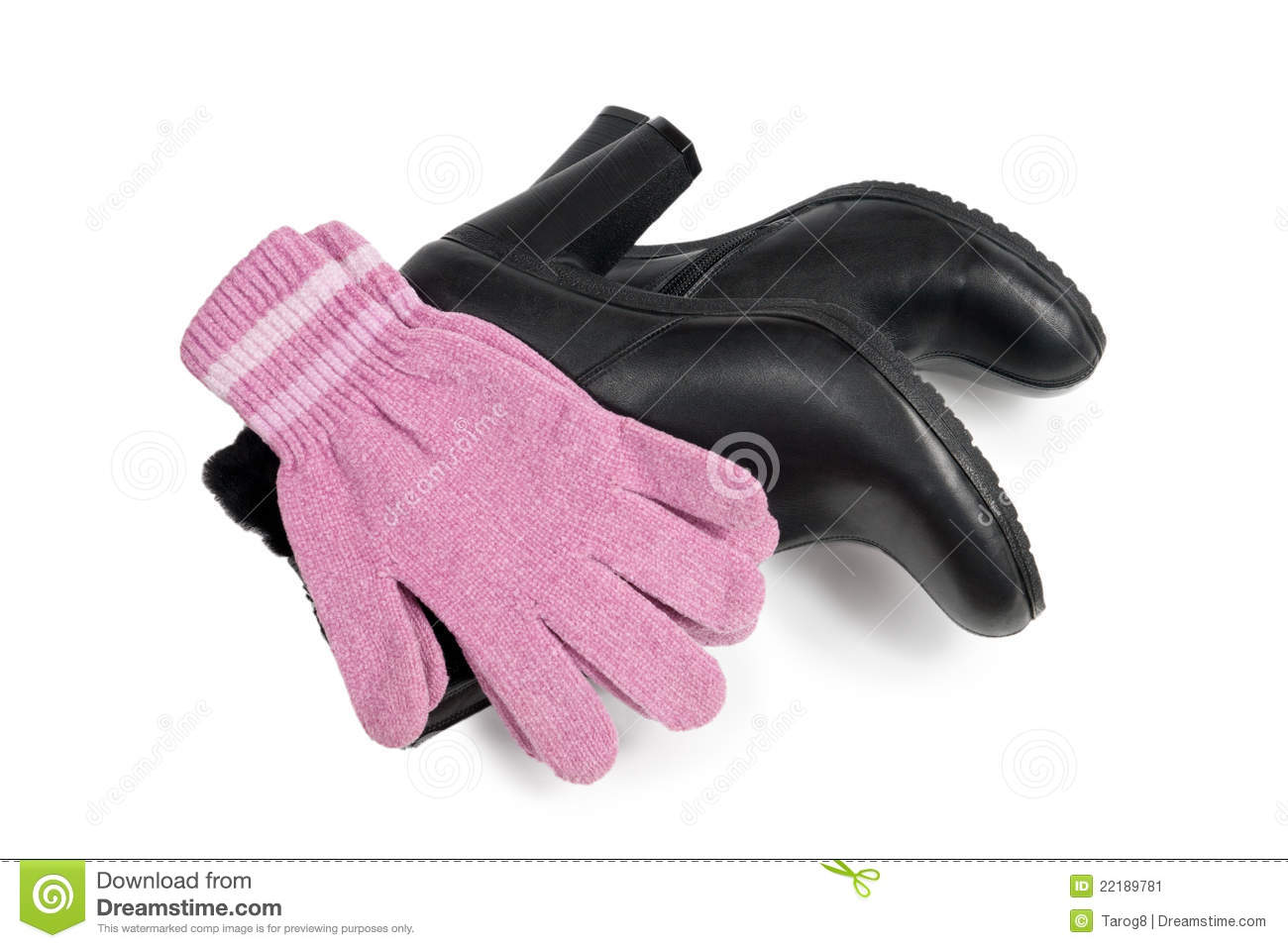 Pink Gloves On Black Leather Women S Boots Stock Image   Image    