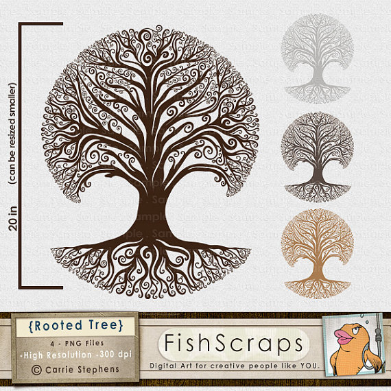 Rooted Tree Clip Art Family Tree Silhouette Whimsical Tree Clipart