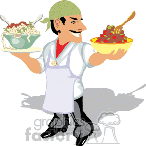 Royalty Free Chef Holding A Large Serving Of Spaghetti Clipart Image    
