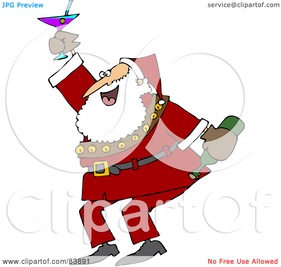 Royalty Free  Rf  Clipart Illustration Of Santa Dancing And Drinking