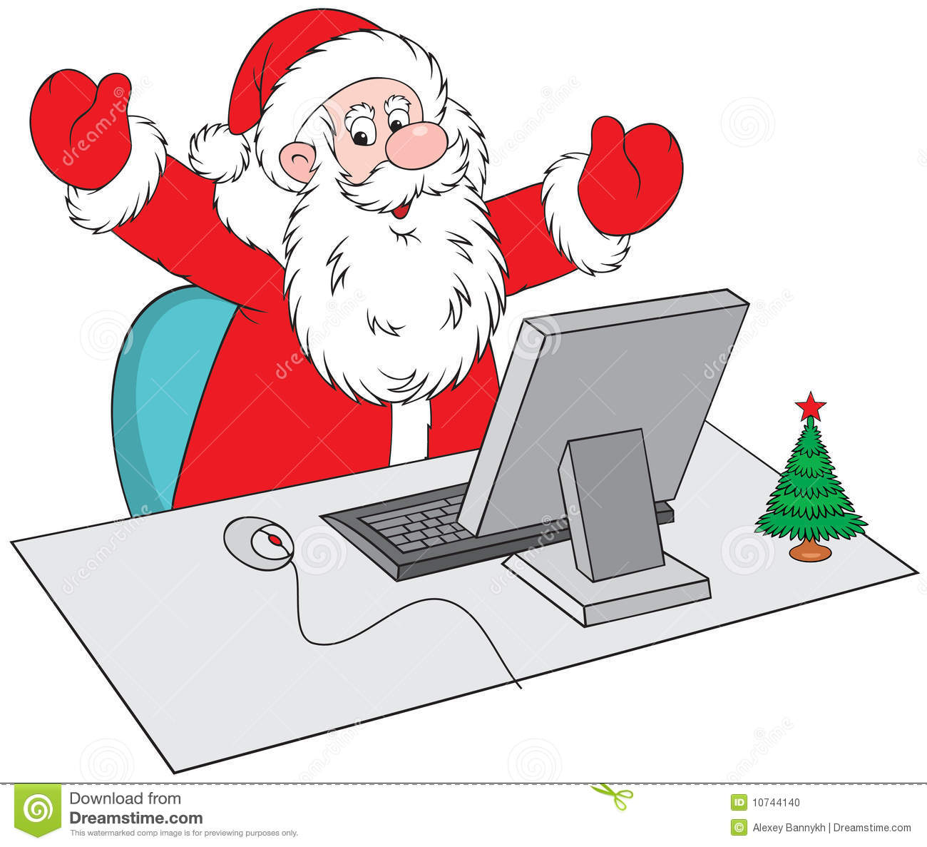 Santa Claus Sitting At A Desk In Front Of A Computervector Clip Art