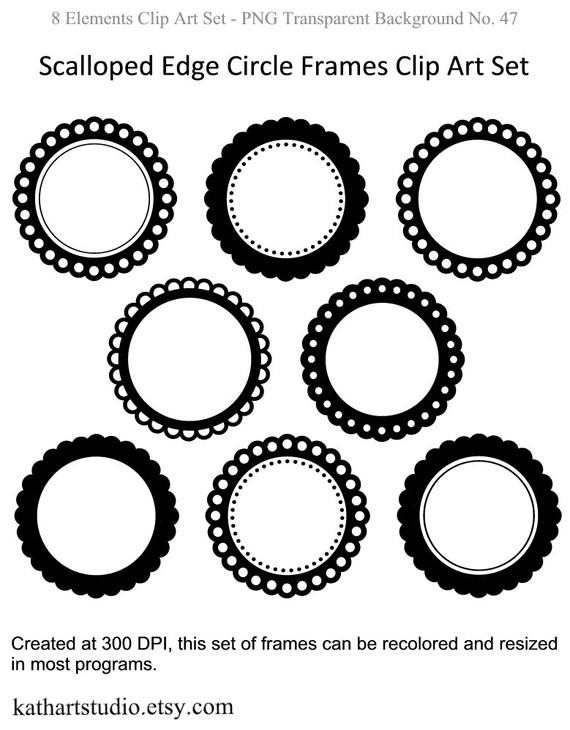Scalloped Edge Circle Frames Clipart Set For Scrapbooking Card Making