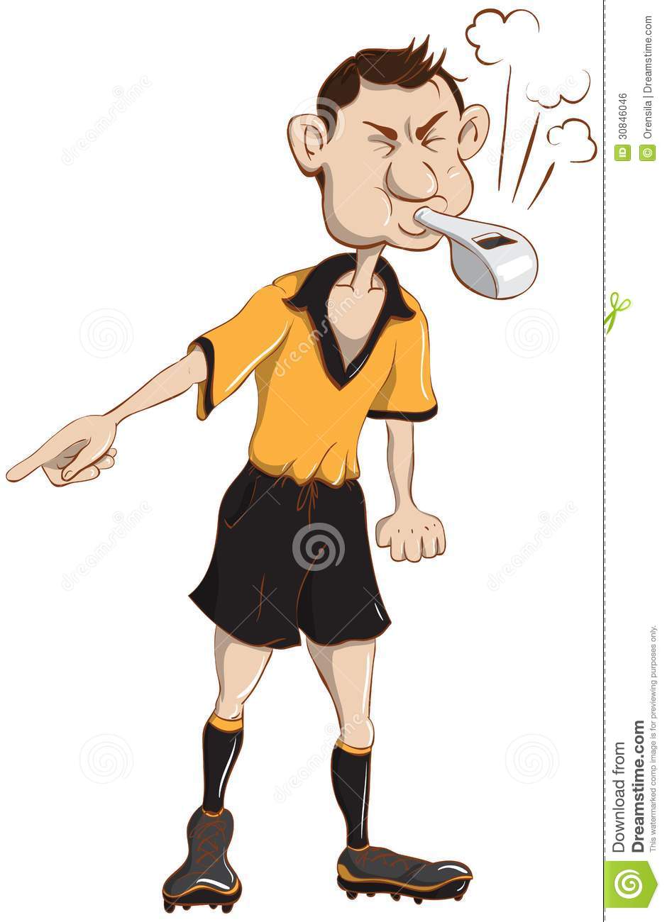 Soccer Referee Blows A Whistle  Illustration