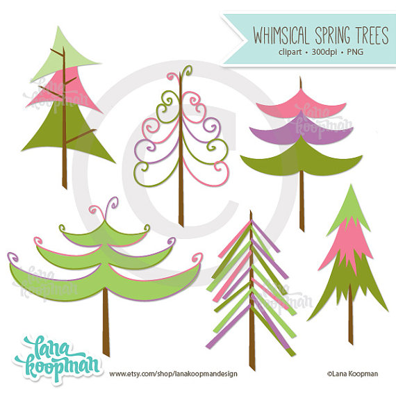 Trees Clipart Whimsical Tree Clipart Modern Trees Digital Clipart