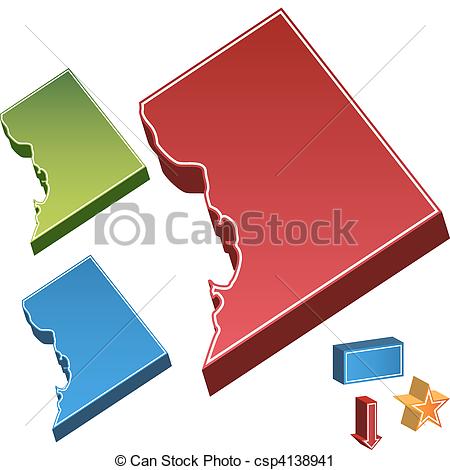 Vector Clip Art Of District Of Columbia State Map   A 3d Image Of The