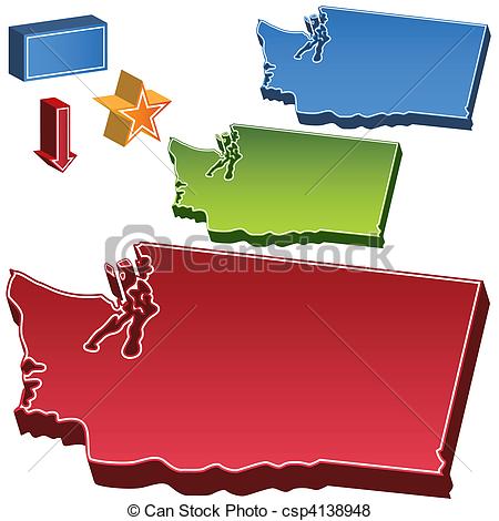 Vector Of Washington State Map   A 3d Image Of The State Of Washington