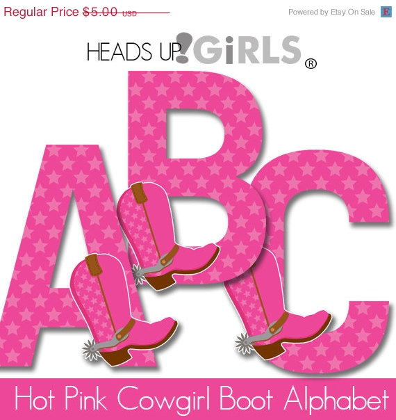 60  Off Sale Hot Pink Cowgirl Boots Alphabet And Numbers Set For