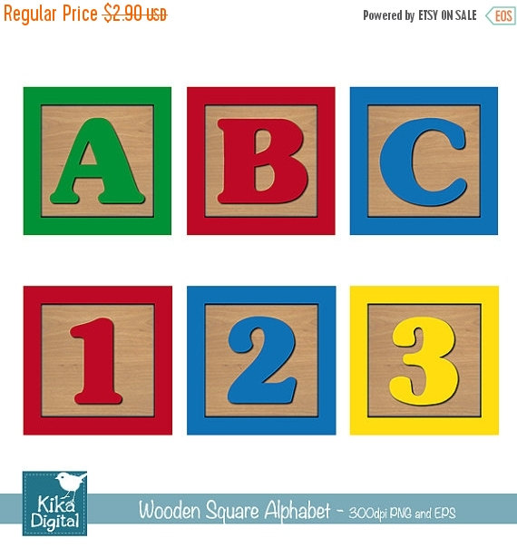 70  Big Sale Baby Blocks Alphabet And Numbers Digital Clipart Wooden