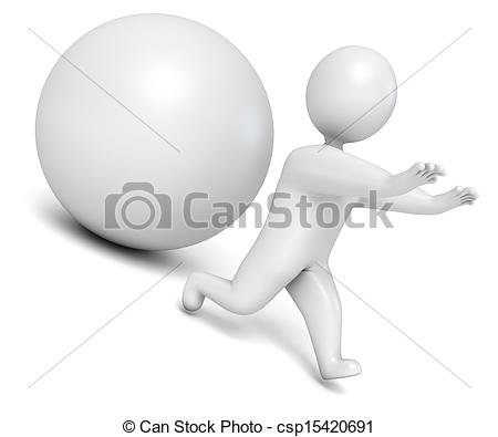 Ball Rolling From The Mountain  Man Flees  Isolated On White