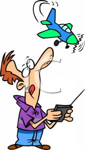 Cartoon Of A Man Flying A Model Plane   Royalty Free Clipart Picture